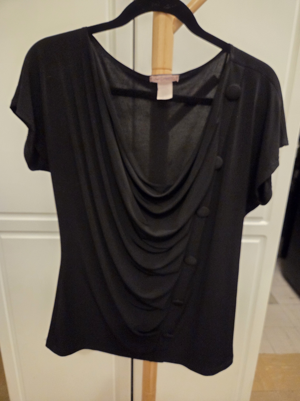 Elegant Black Draped Short-Sleeve Blouse